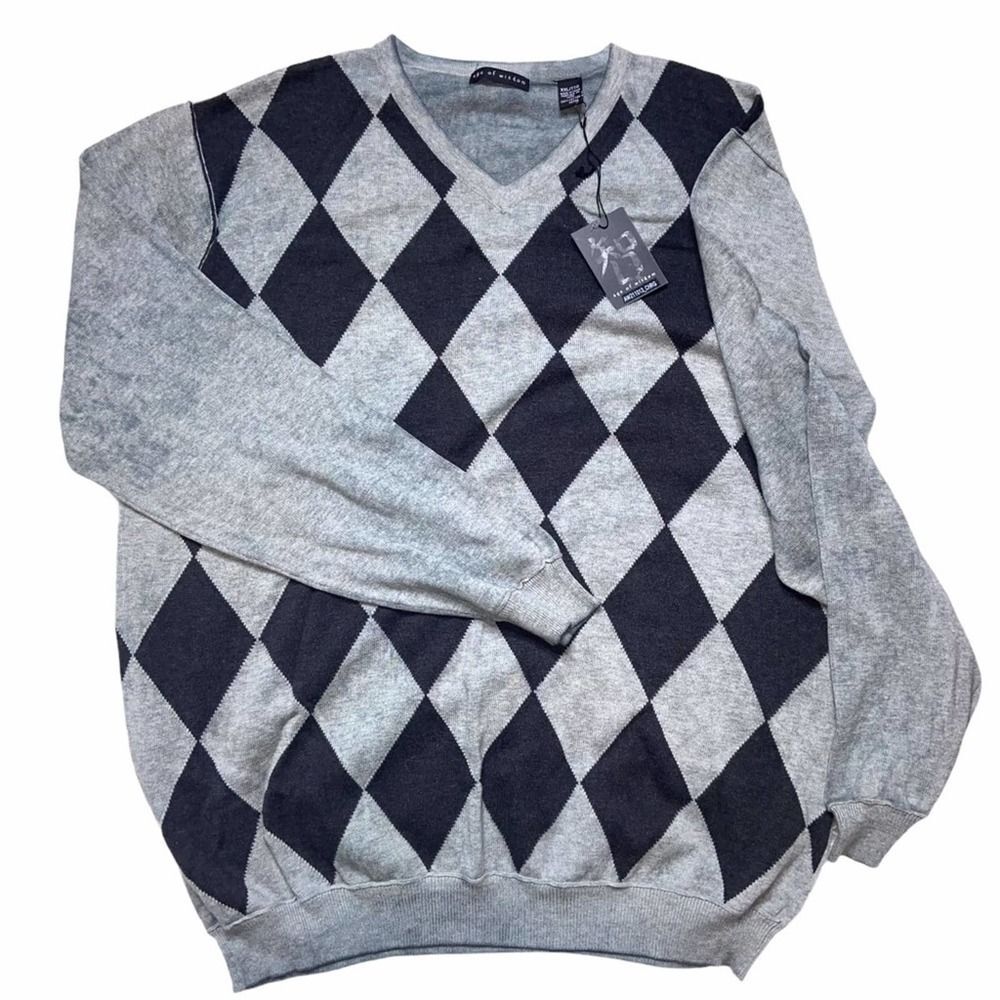 Men’s NWT Age Of Wisdom Burnout Distressed Argyle Sweater XXL !